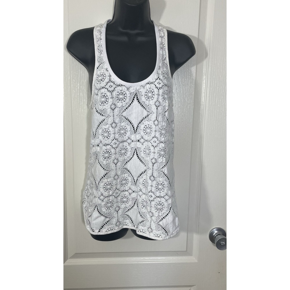 Tibi Eyelet Tank Top Sz 8 White Racerback Coquette Festival Beach Boho Hippie